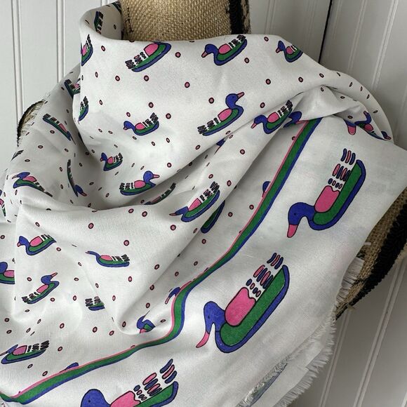 80s Vtg Sidneys Sitting Duck 32" Scarf Hong Kong Novelty Bird Print Mod Pop Art - Picture 16 of 16